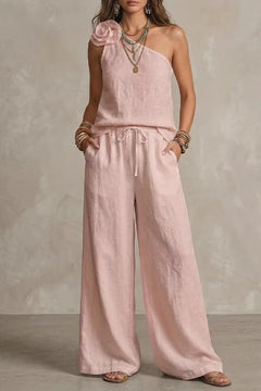 Fabric Two-Piece Set With One Shoulder Rosette - 2