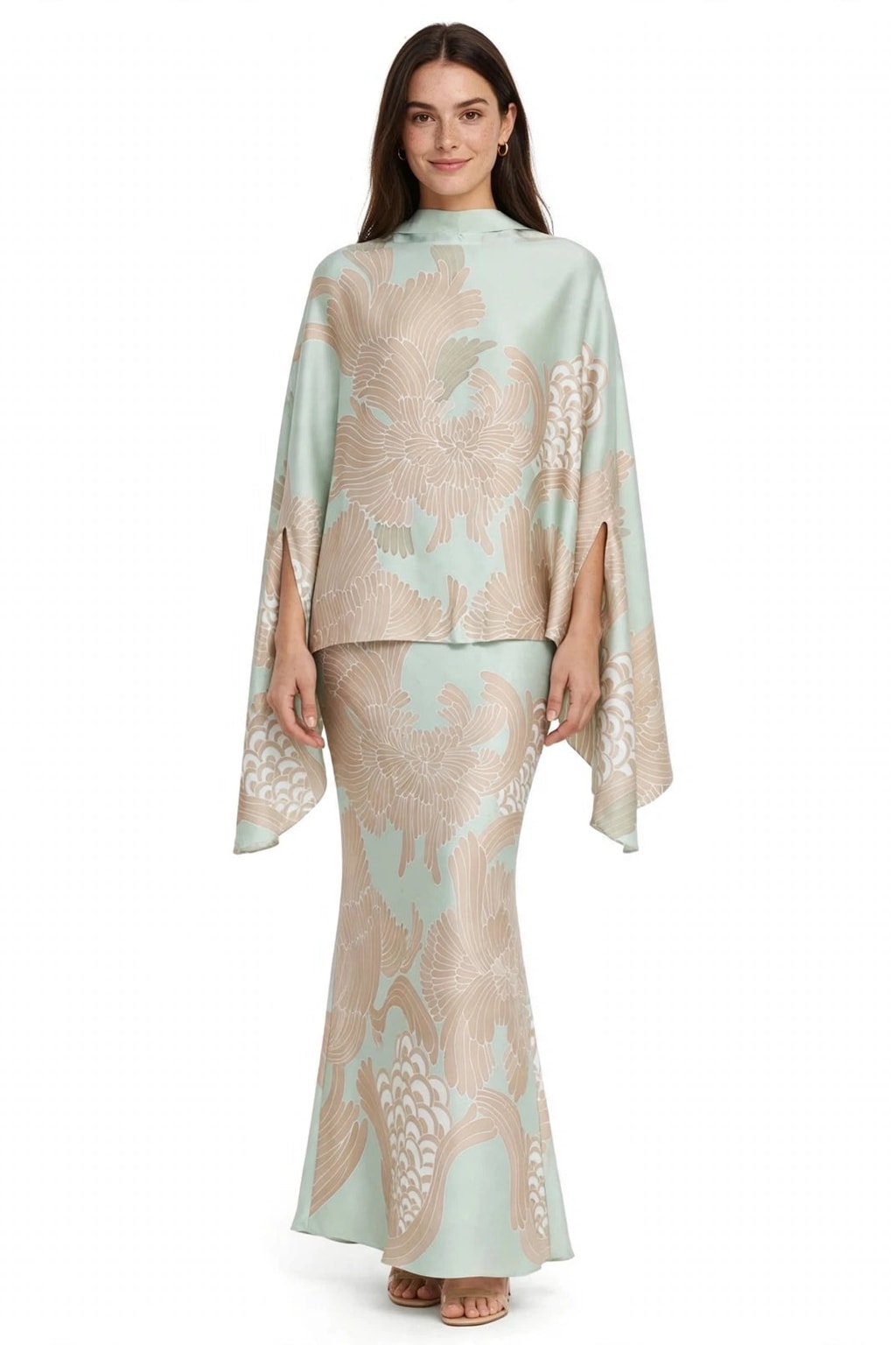 Floral Cape Top Two Piece Set with Draped Silhouette - 8