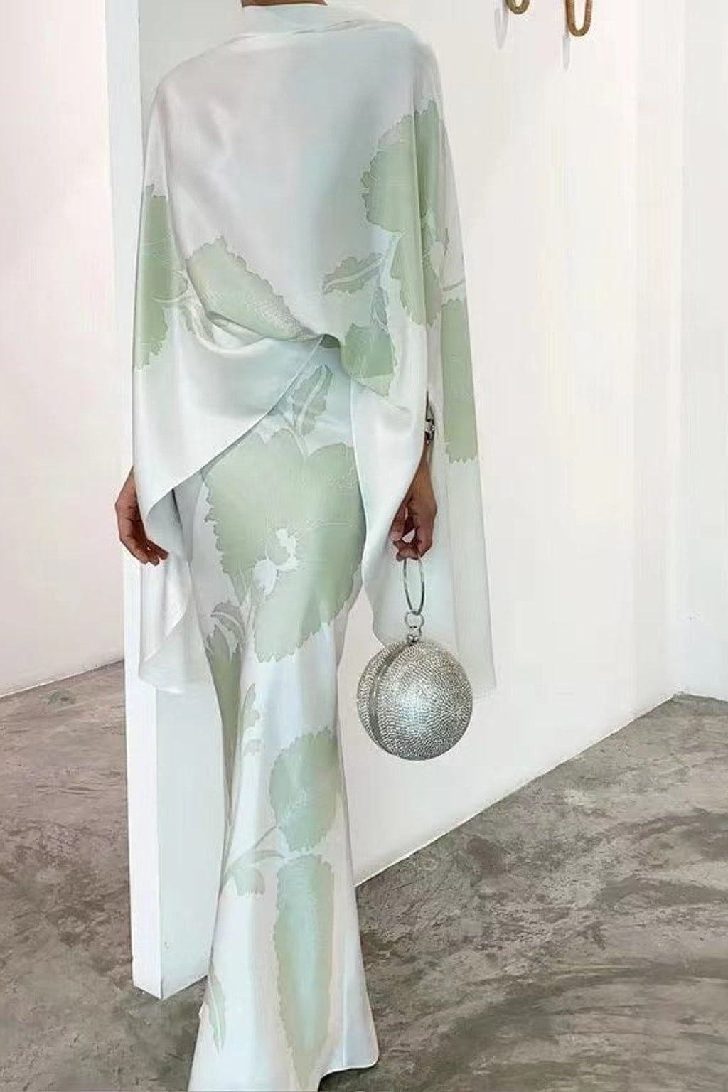 Floral Cape Top Two Piece Set with Draped Silhouette - 9