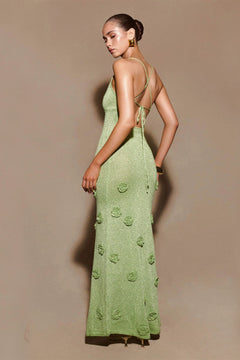 Cotton Crochet Maxi Dress with Floral Detail - 3