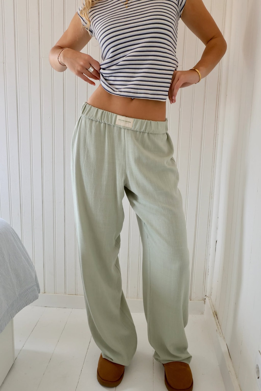 Elastic Waist Wide Leg Lounge Pants with Side Pockets - 9