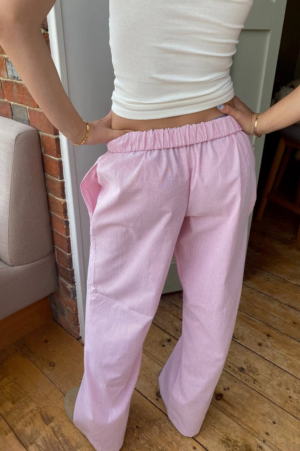 Elastic Waist Wide Leg Lounge Pants with Side Pockets - 5