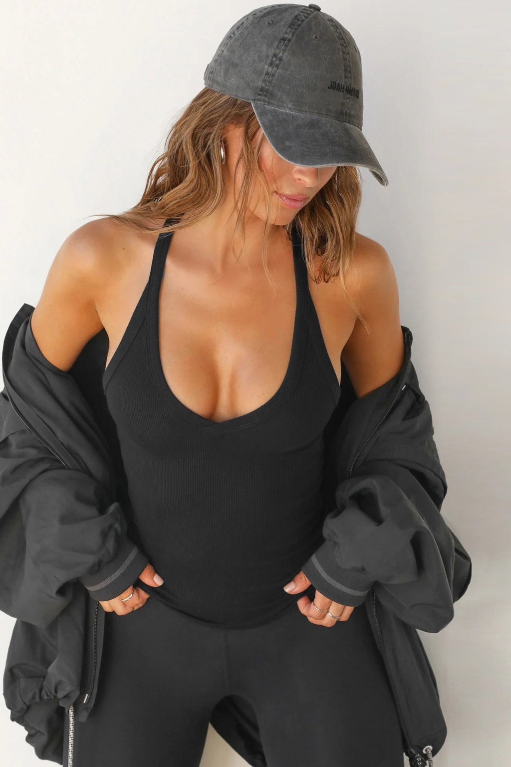 Ribbed Cotton Racerback Tank Top with V-Neck - 11