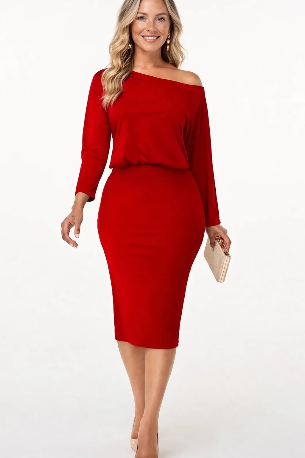 Ruched Cotton Off-Shoulder Midi Dress - 2