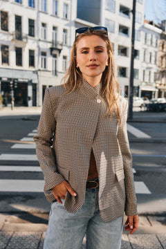 Gingham Jacket with Stand Collar - 2