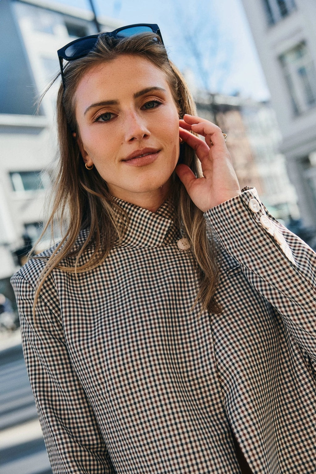 Gingham Jacket with Stand Collar - 7