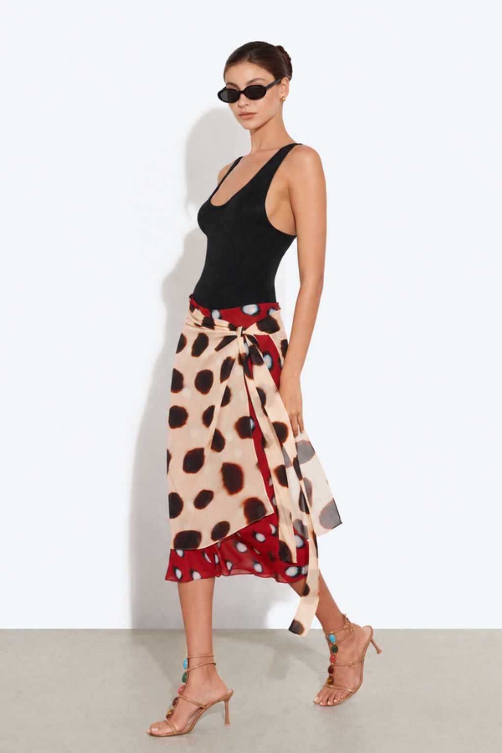 Chiffon Midi Skirt with Asymmetric Layered Wrap Design - 4