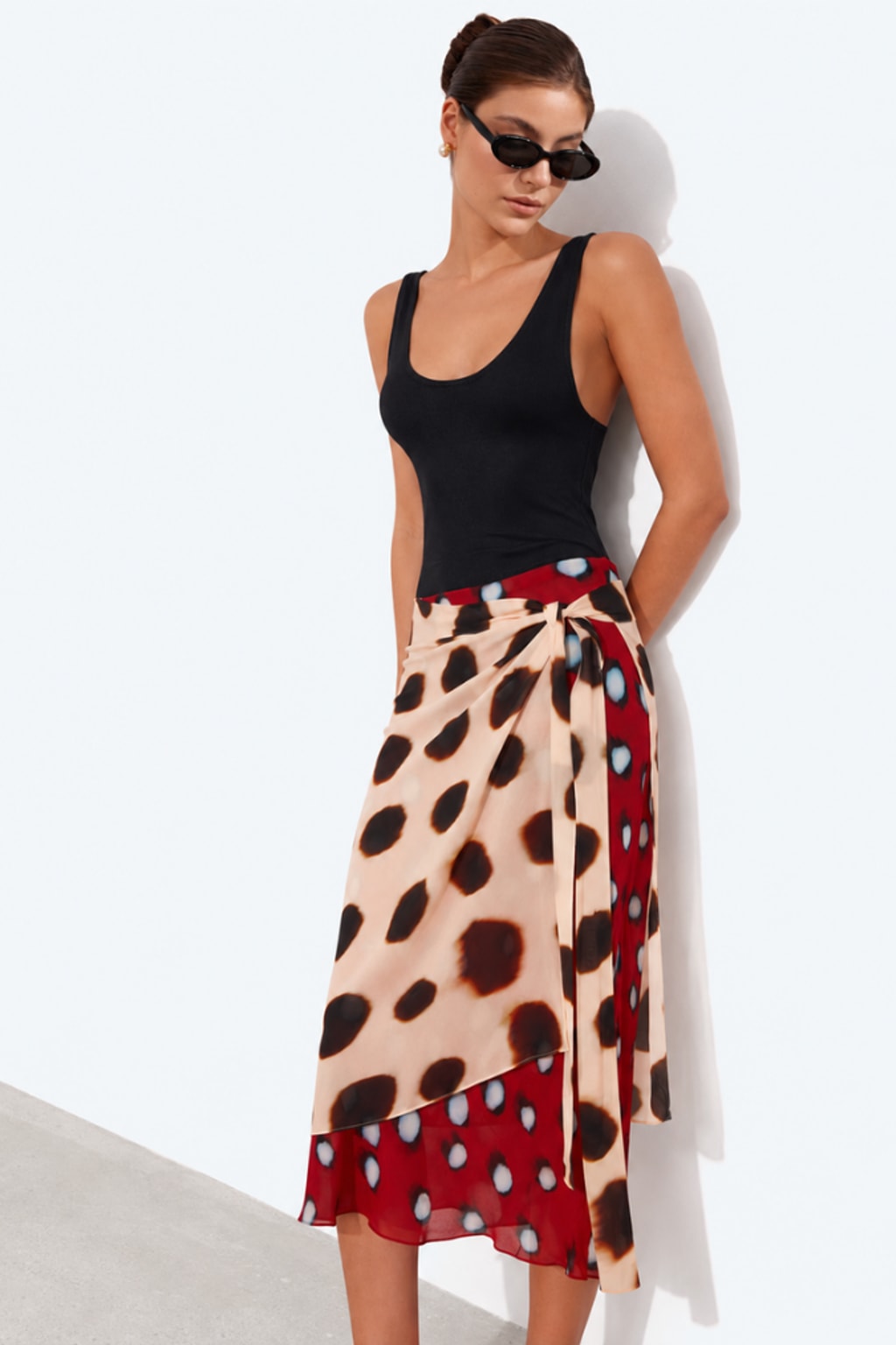 Chiffon Midi Skirt with Asymmetric Layered Wrap Design - 5