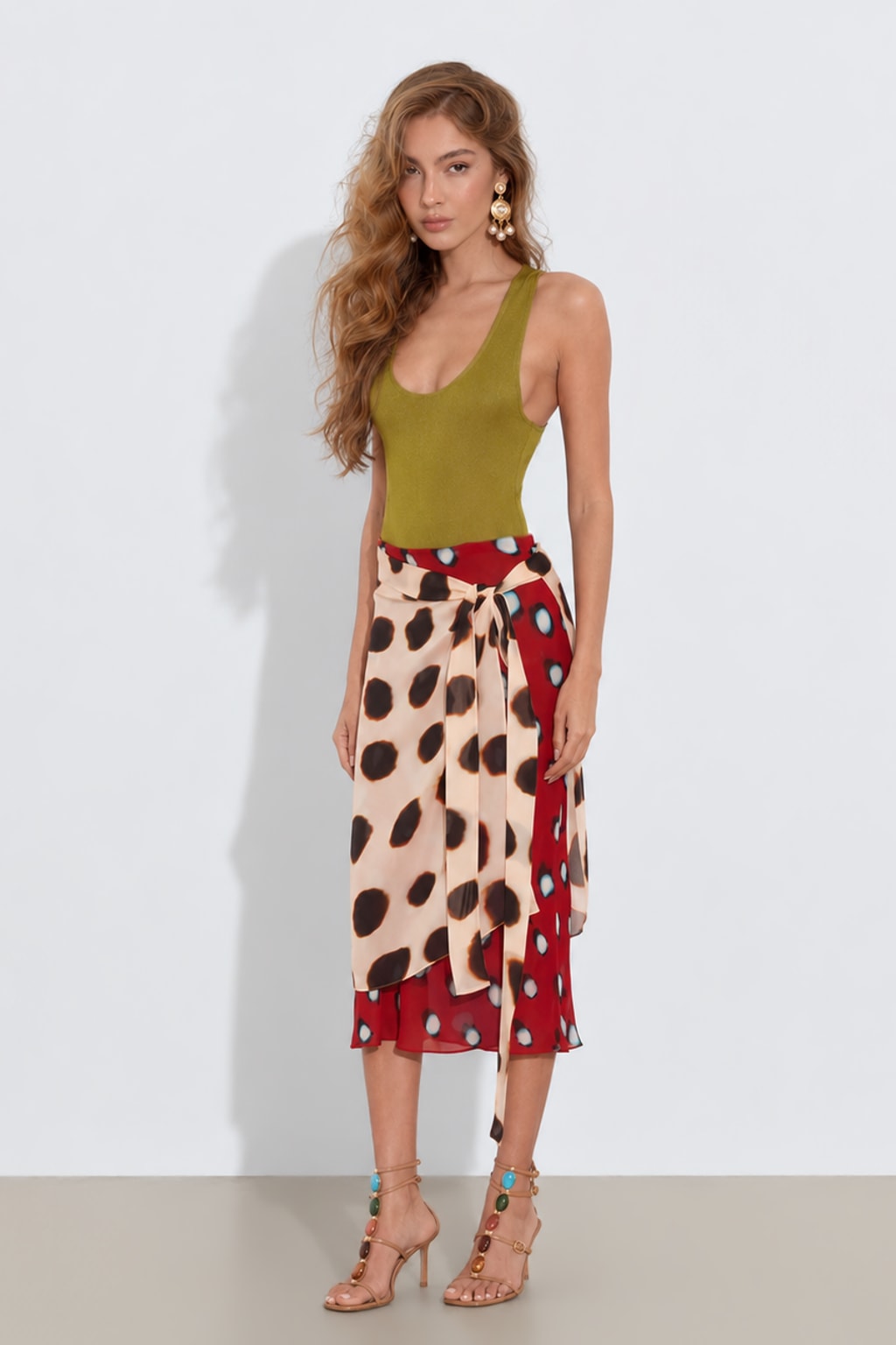 Chiffon Midi Skirt with Asymmetric Layered Wrap Design - 7
