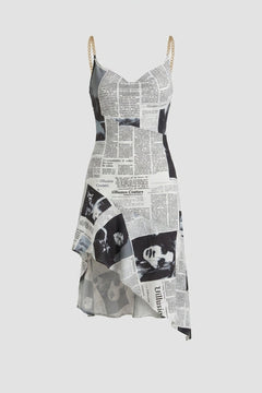 Printed Strapless Mini Dress with Asymmetric Hem - 1