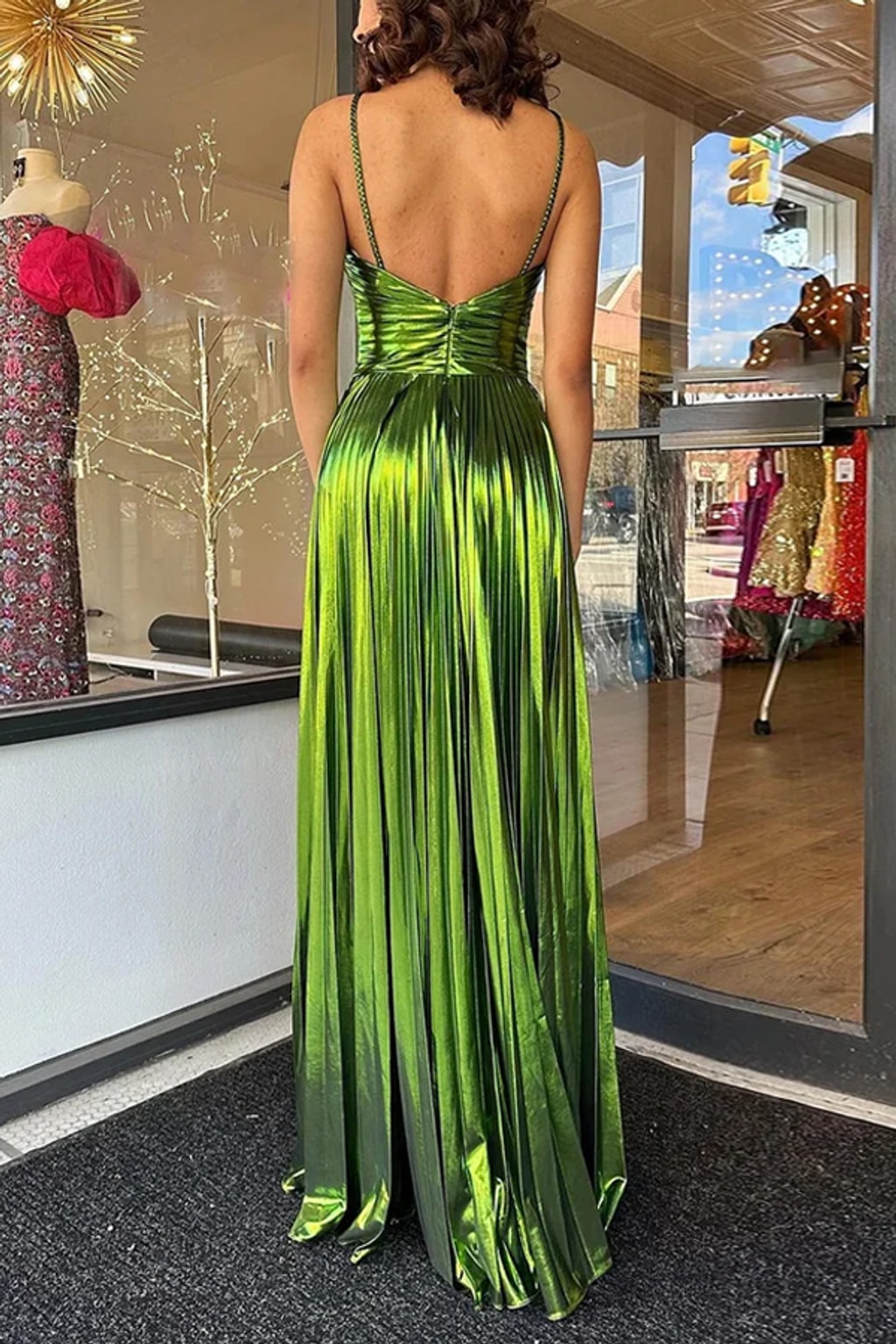 Metallic Maxi Dress with Cross Neck and Slit - 6