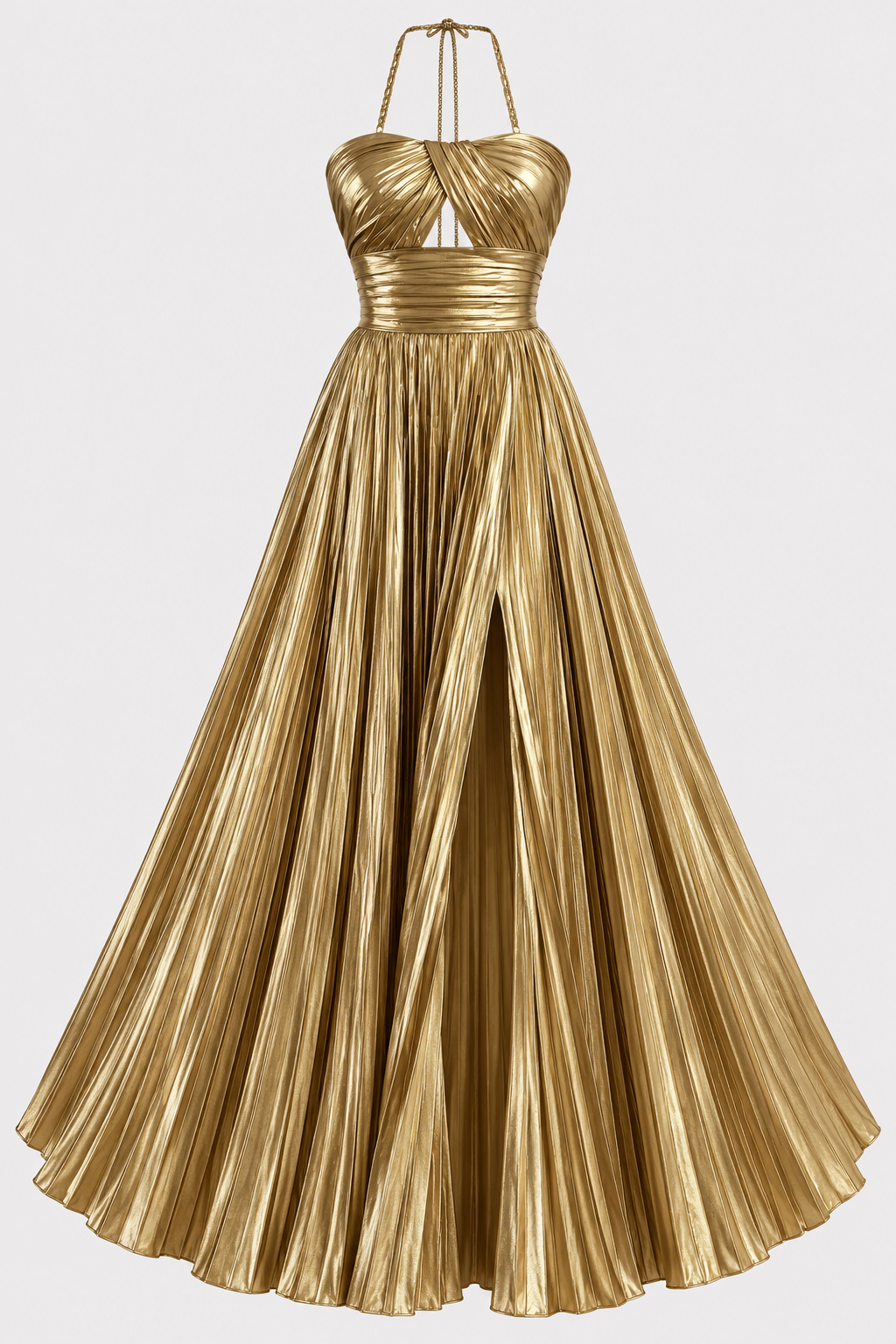 Metallic Maxi Dress with Cross Neck and Slit