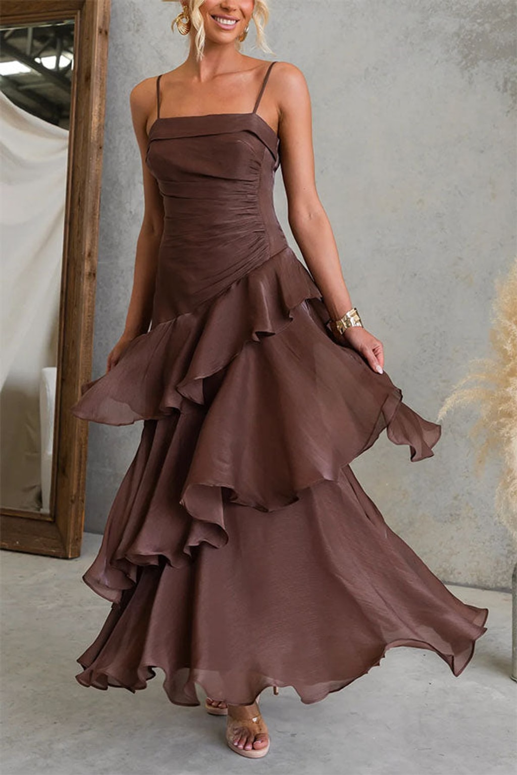 Maxi Dress with Multi-layered Ruffles - 2