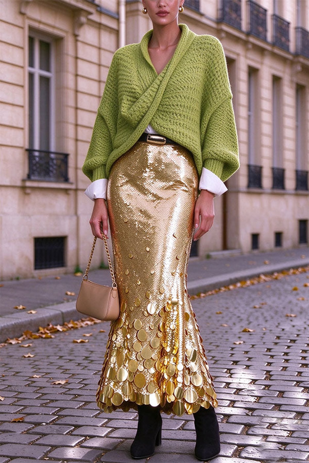 Sequin Midi Skirt with Irregular Layered Hem - 2
