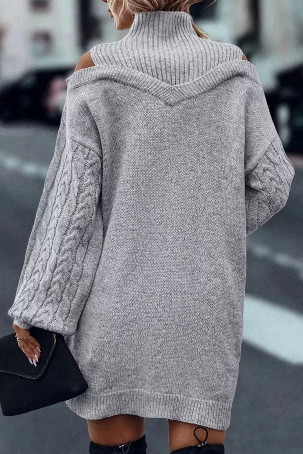 Polyester Sweater Dress With Cold Shoulder Cutouts - 6