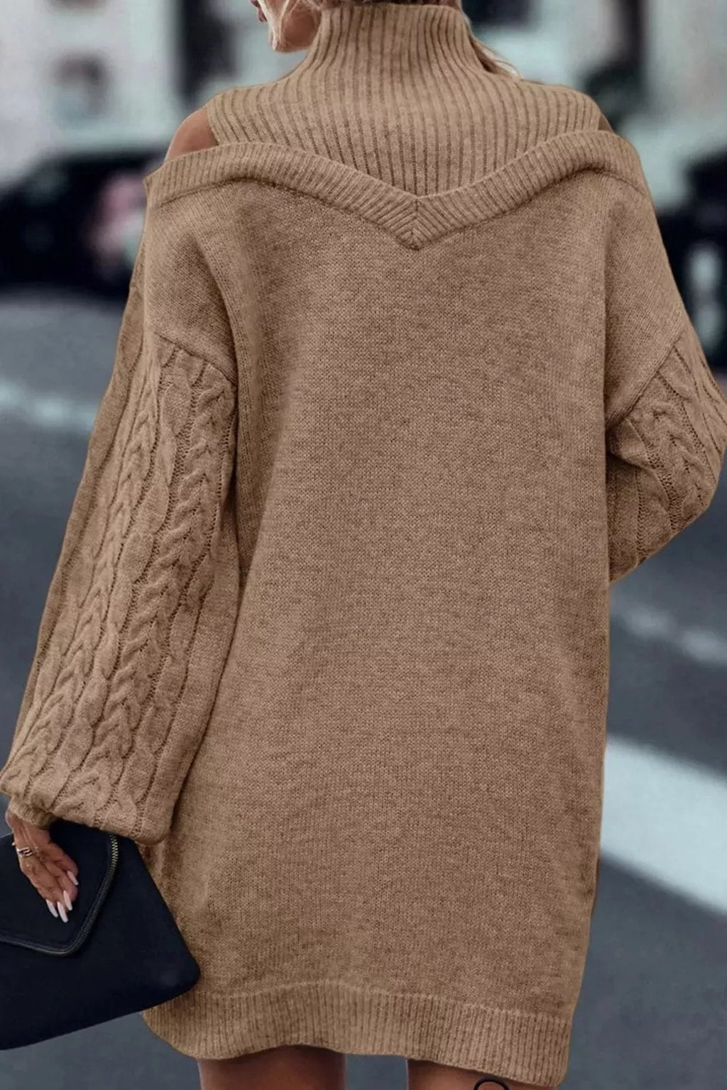 Polyester Sweater Dress With Cold Shoulder Cutouts - 12