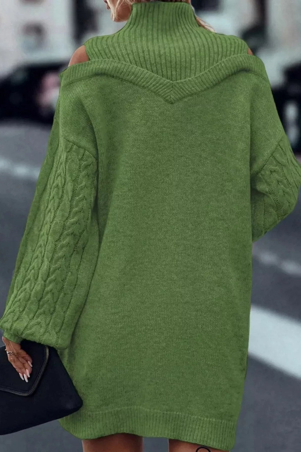 Polyester Sweater Dress With Cold Shoulder Cutouts - 15