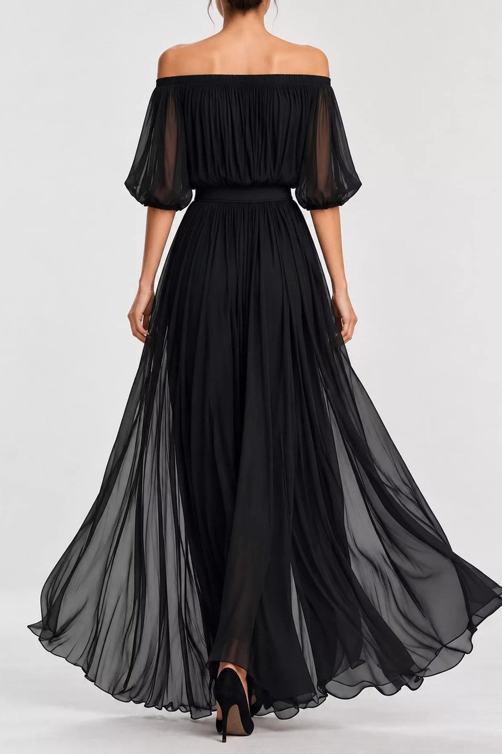 Chiffon Maxi Dress Off-Shoulder Ruched Silhouette - 4