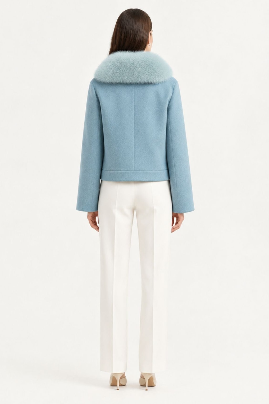 Wool Coat With Fox Fur Collar And Tailored Silhouette - 4