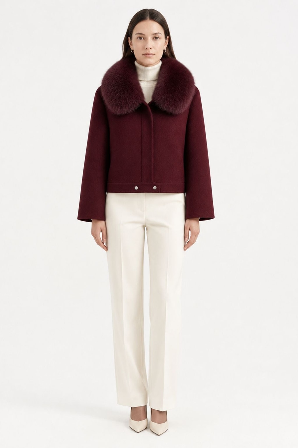 Wool Coat With Fox Fur Collar And Tailored Silhouette - 7