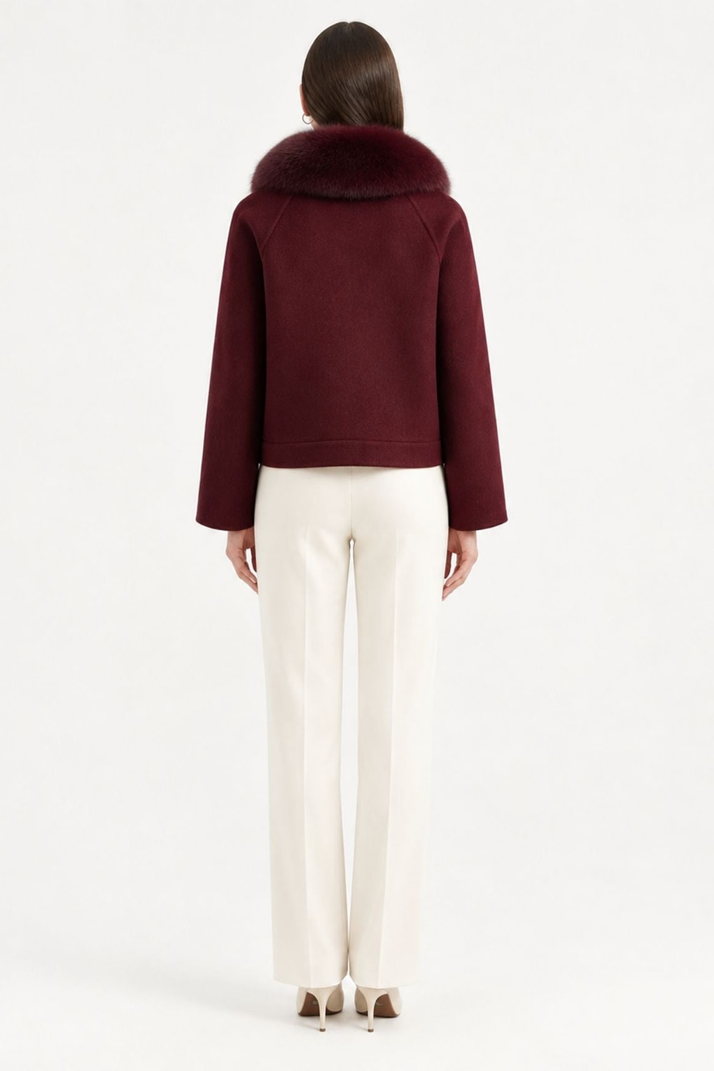 Wool Coat With Fox Fur Collar And Tailored Silhouette - 8