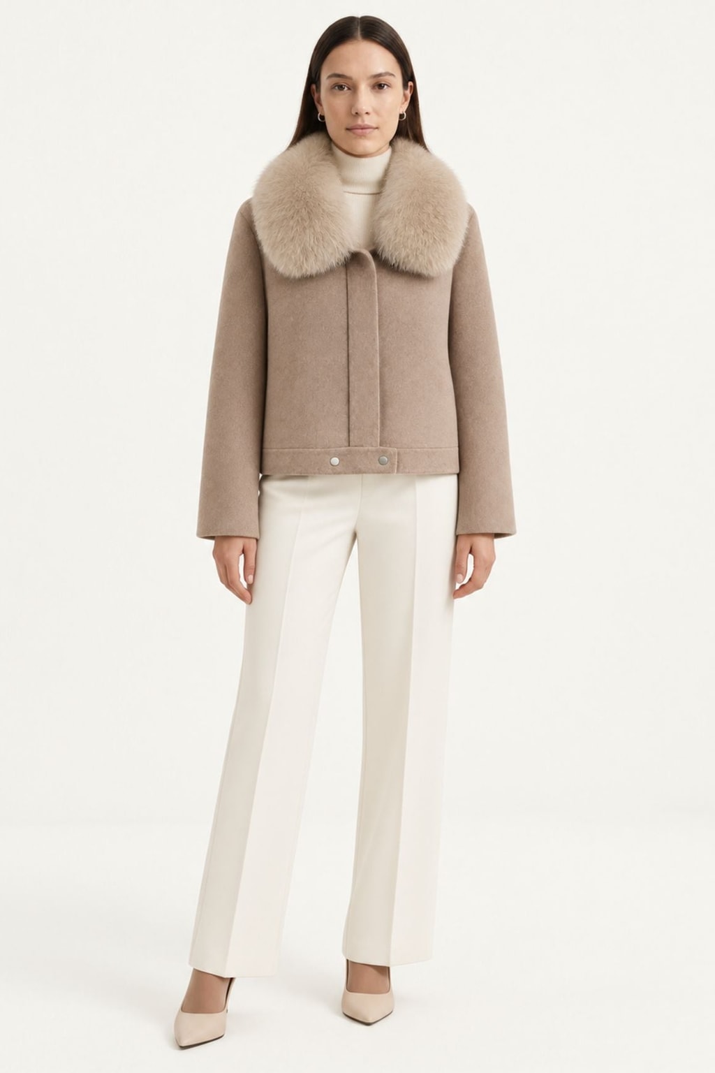 Wool Coat With Fox Fur Collar And Tailored Silhouette - 10