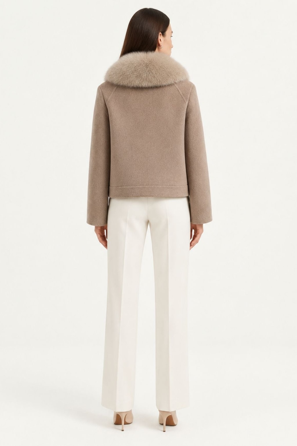 Wool Coat With Fox Fur Collar And Tailored Silhouette - 12