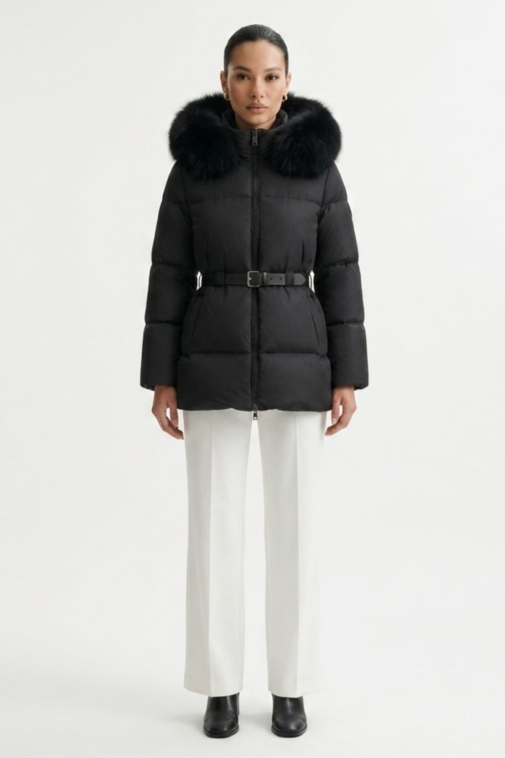 Goose Down Coat With Raccoon Fur Hood Trim - 5