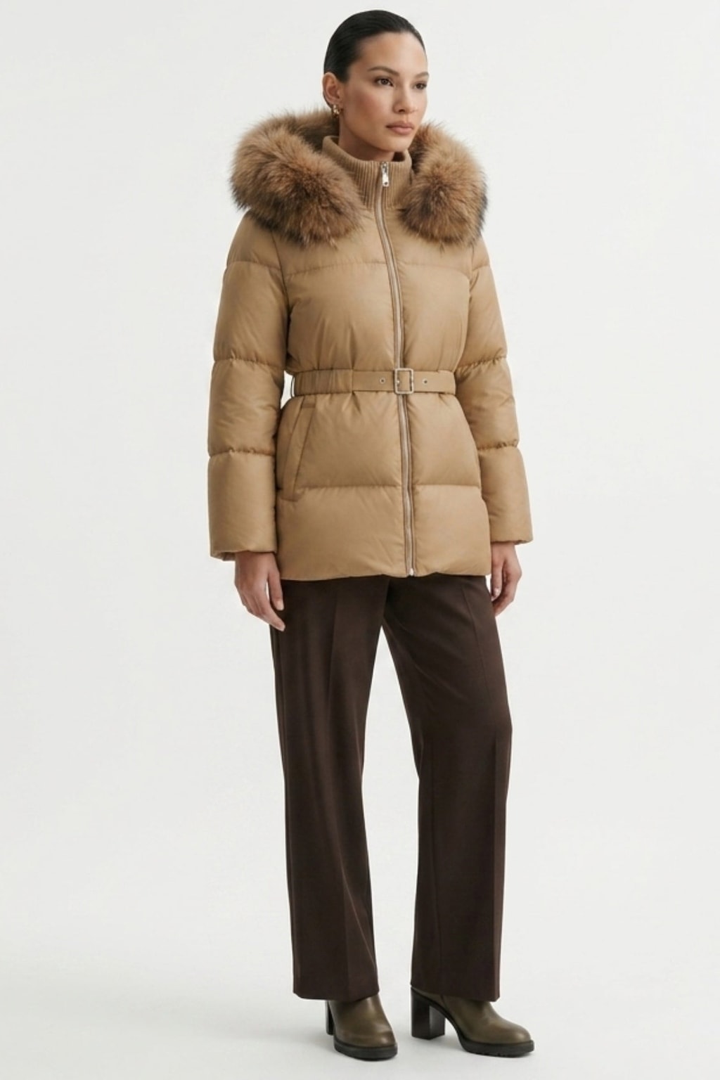 Goose Down Coat With Raccoon Fur Hood Trim - 7