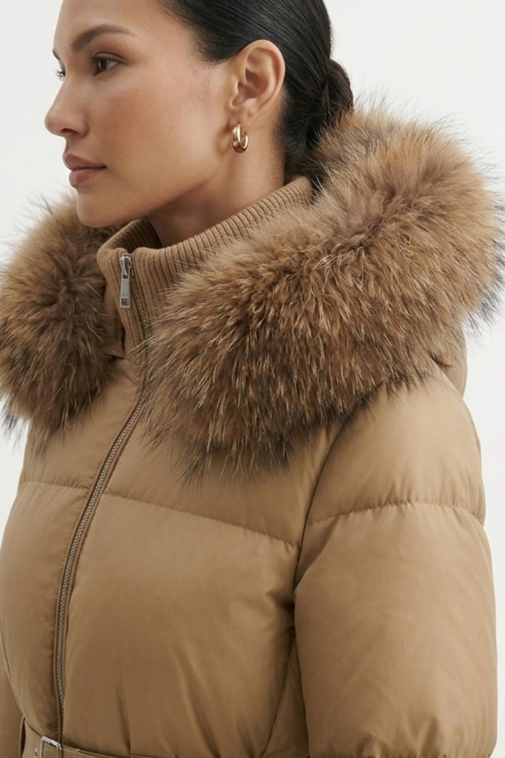Goose Down Coat With Raccoon Fur Hood Trim - 9