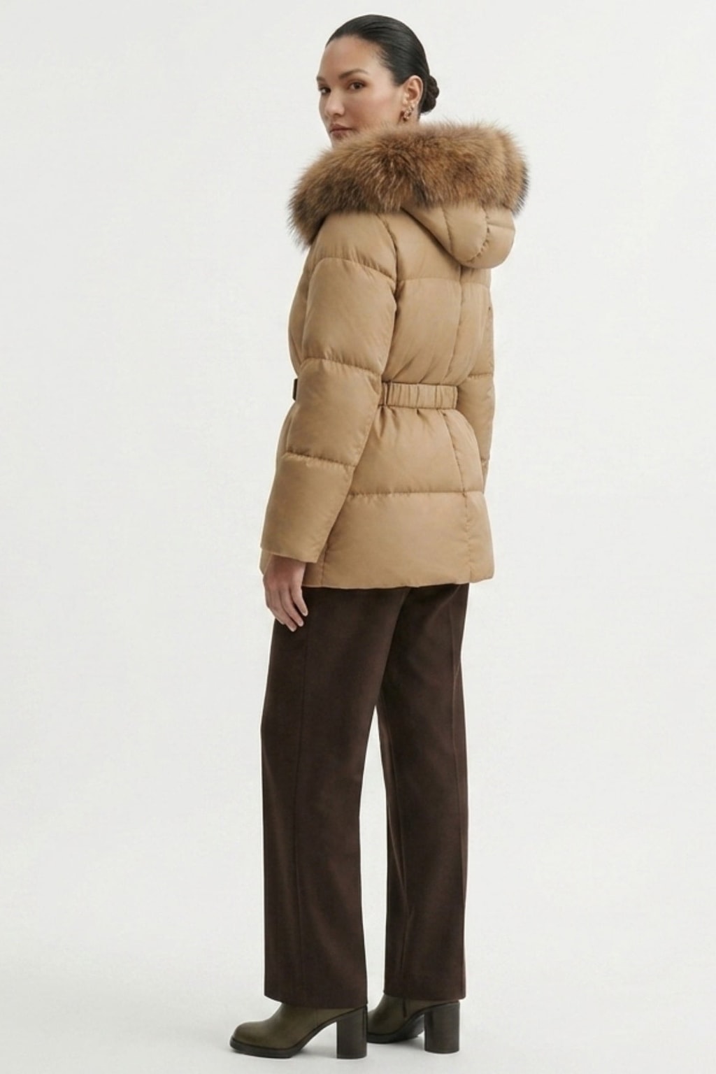 Goose Down Coat With Raccoon Fur Hood Trim - 8