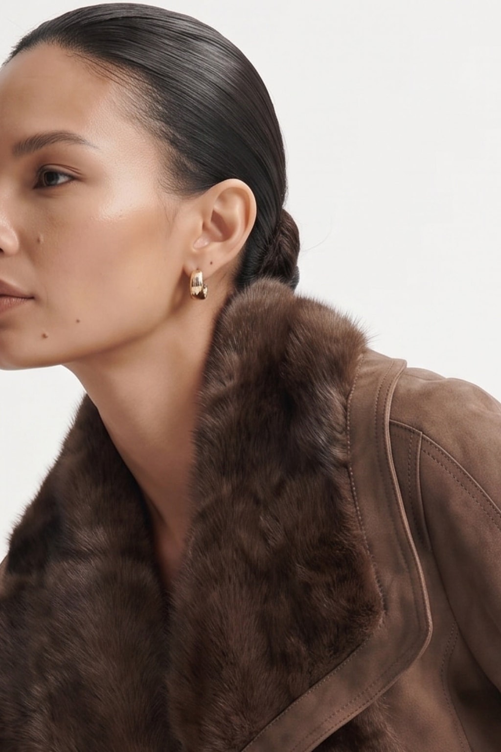 Suede Goose Down Short Coat With Fur Detail - 10