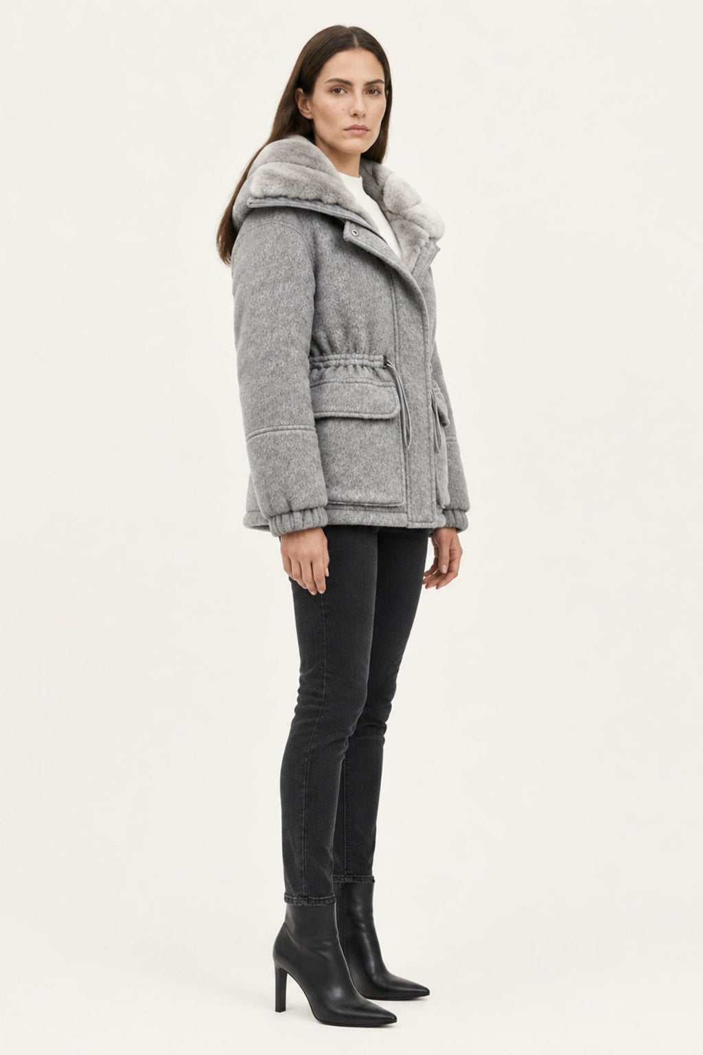 Cashmere Wool Parka Jacket With Rex Rabbit Fur Lining - 3