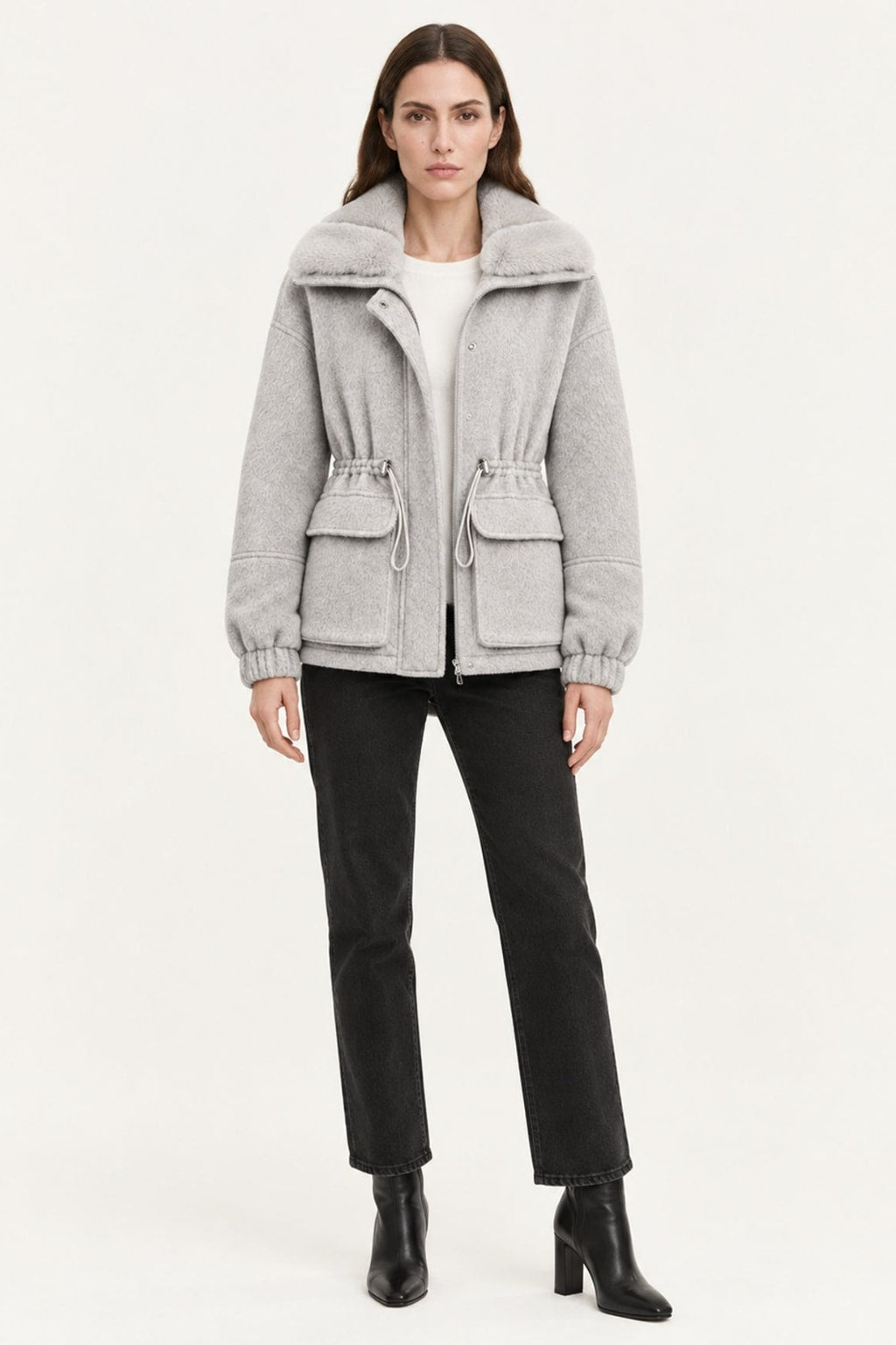 Cashmere Wool Parka Jacket With Rex Rabbit Fur Lining - 5