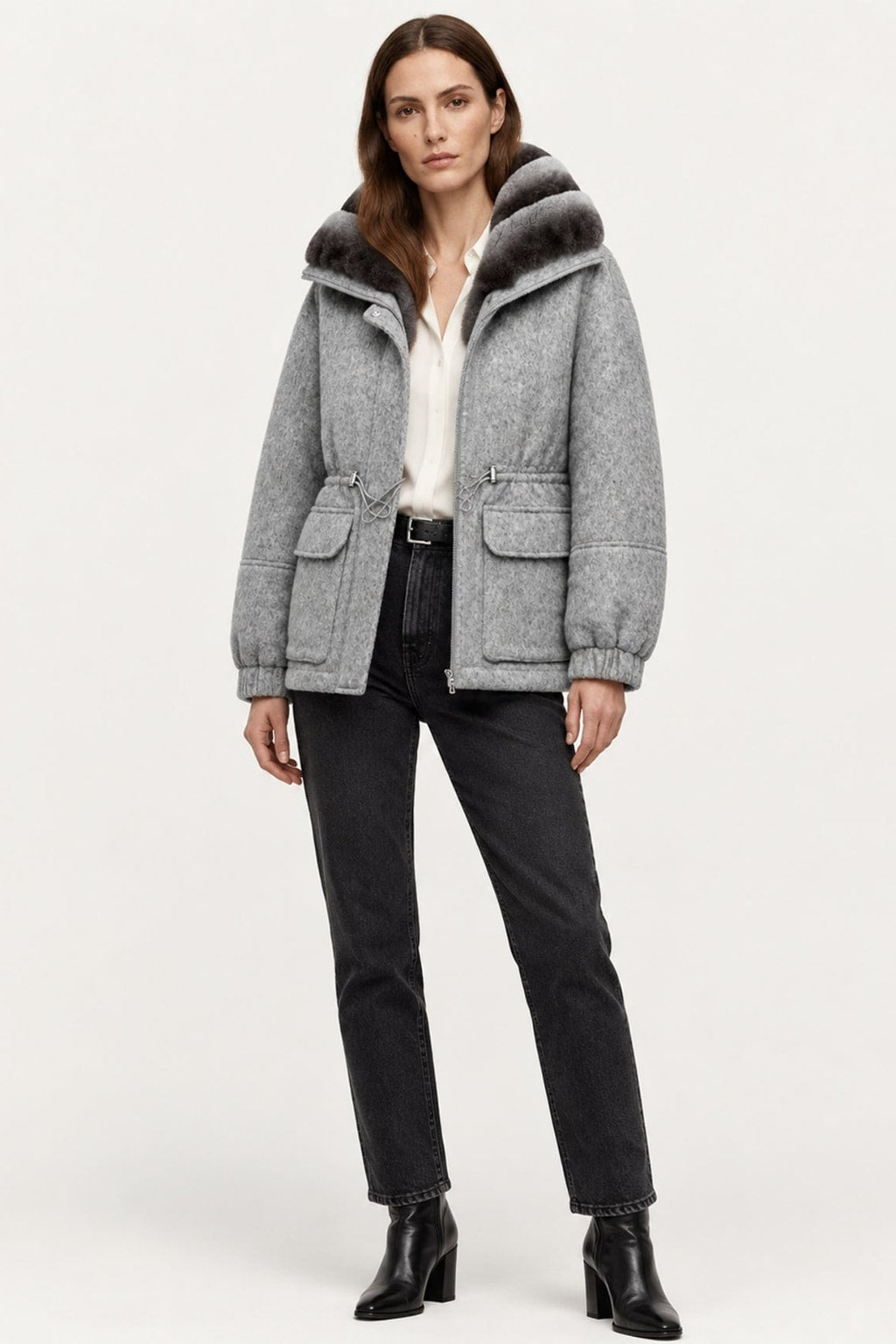 Cashmere Wool Parka Jacket With Rex Rabbit Fur Lining - 8