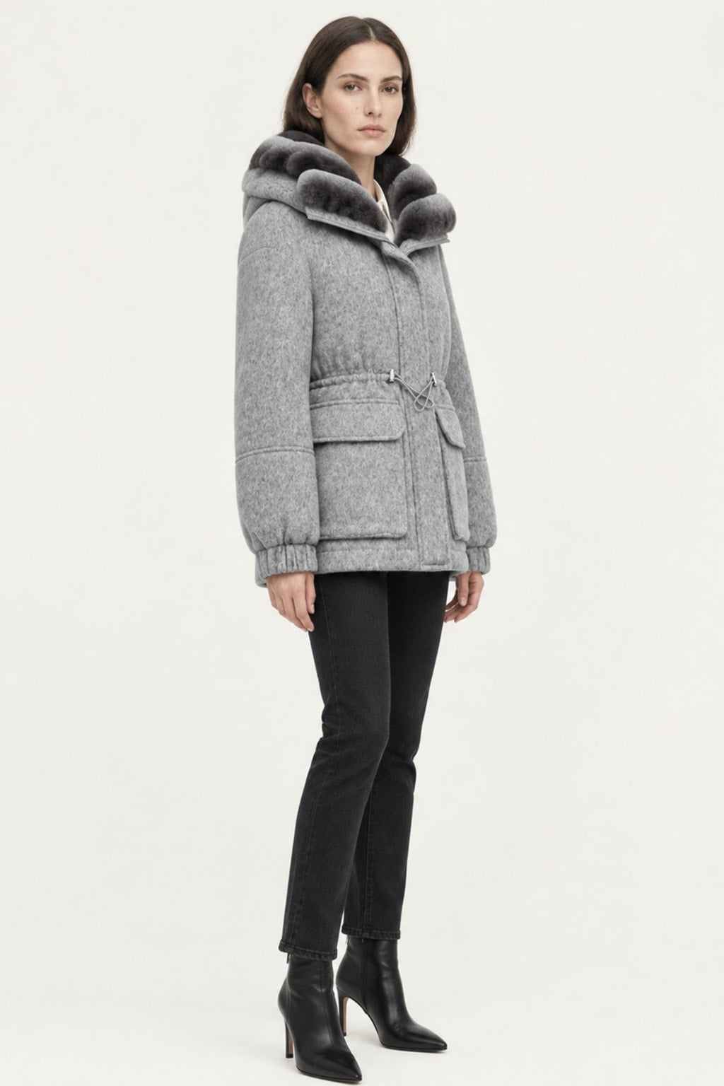 Cashmere Wool Parka Jacket With Rex Rabbit Fur Lining - 9