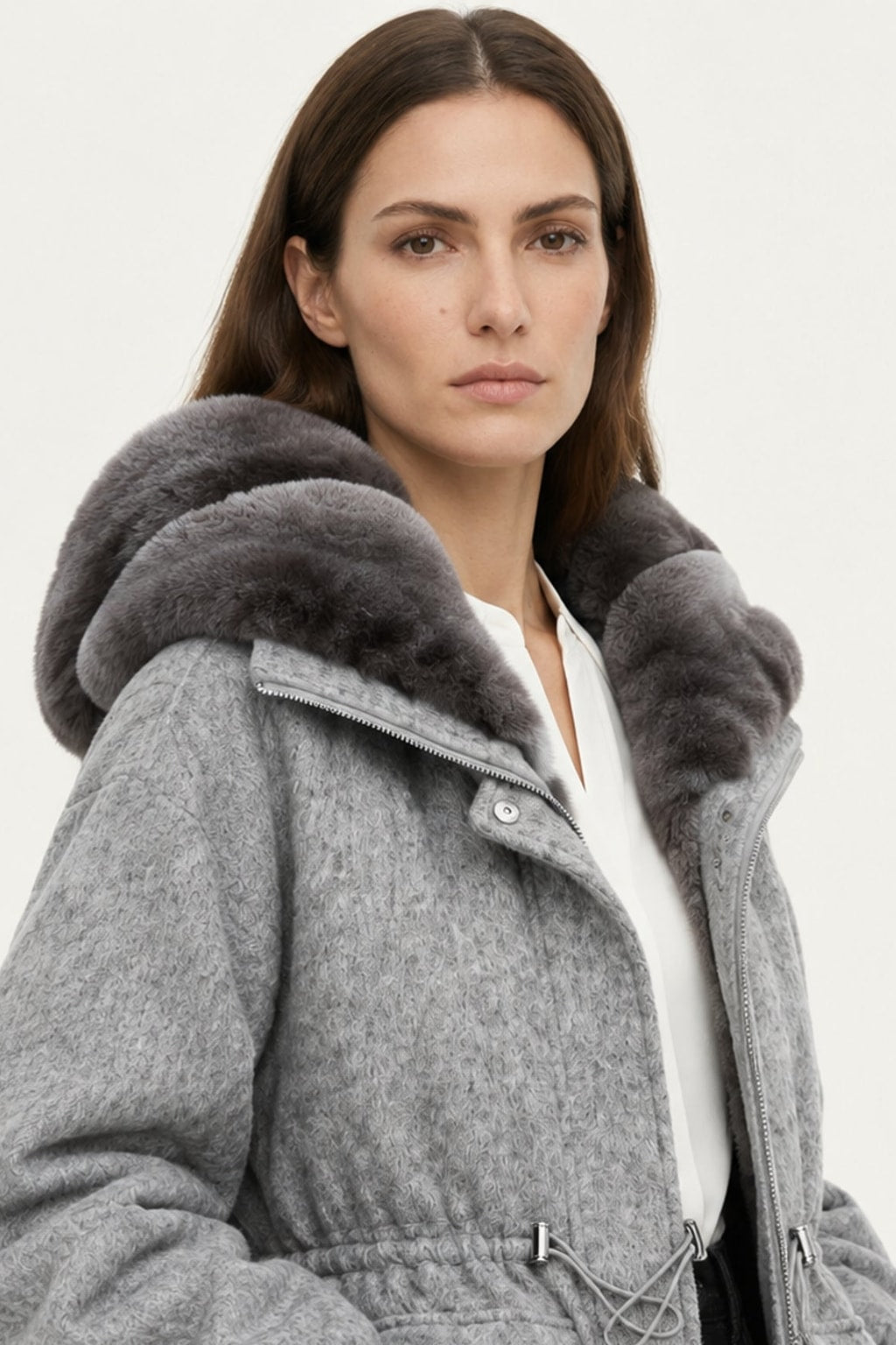 Cashmere Wool Parka Jacket With Rex Rabbit Fur Lining - 10