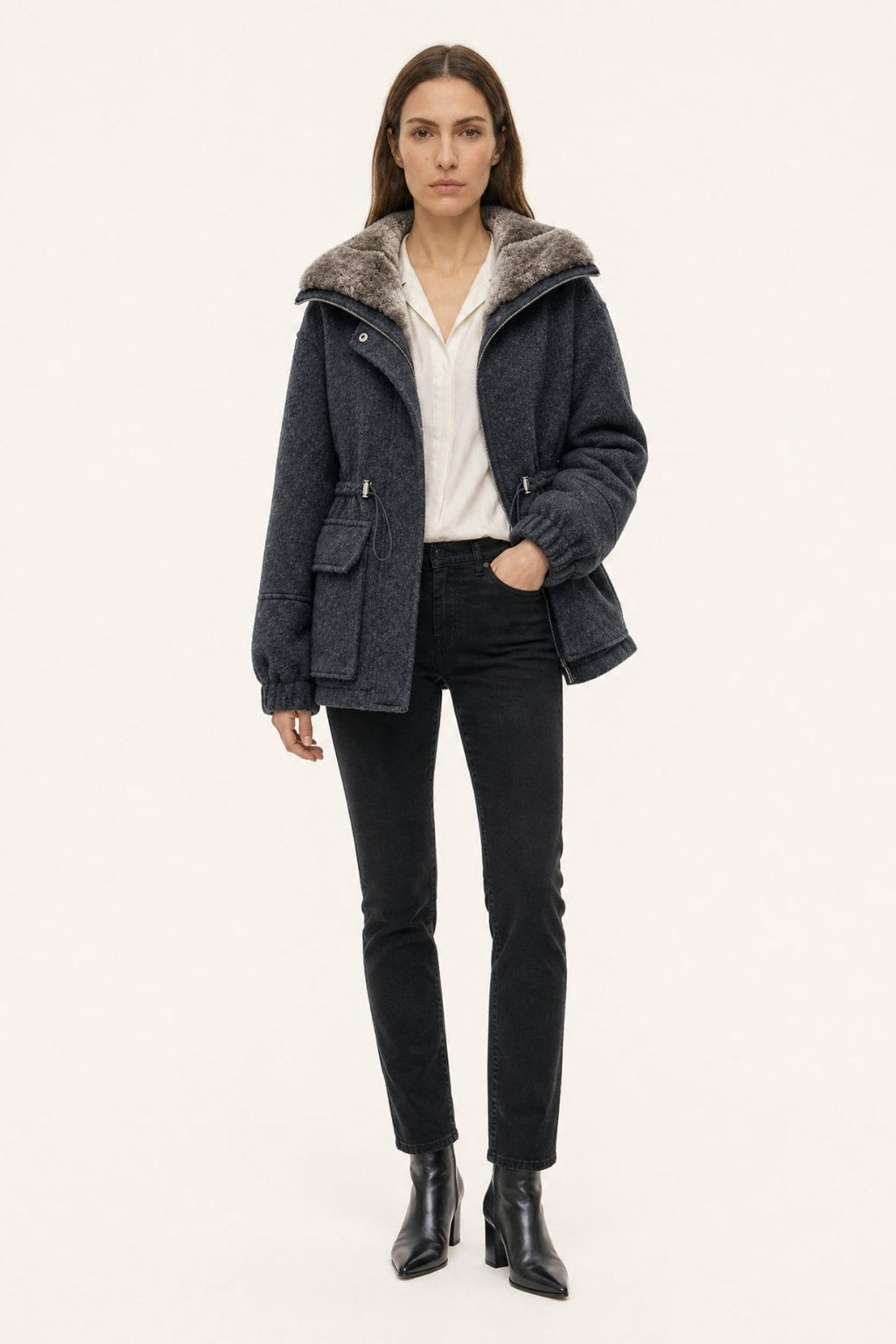 Cashmere Wool Parka Jacket With Rex Rabbit Fur Lining - 11