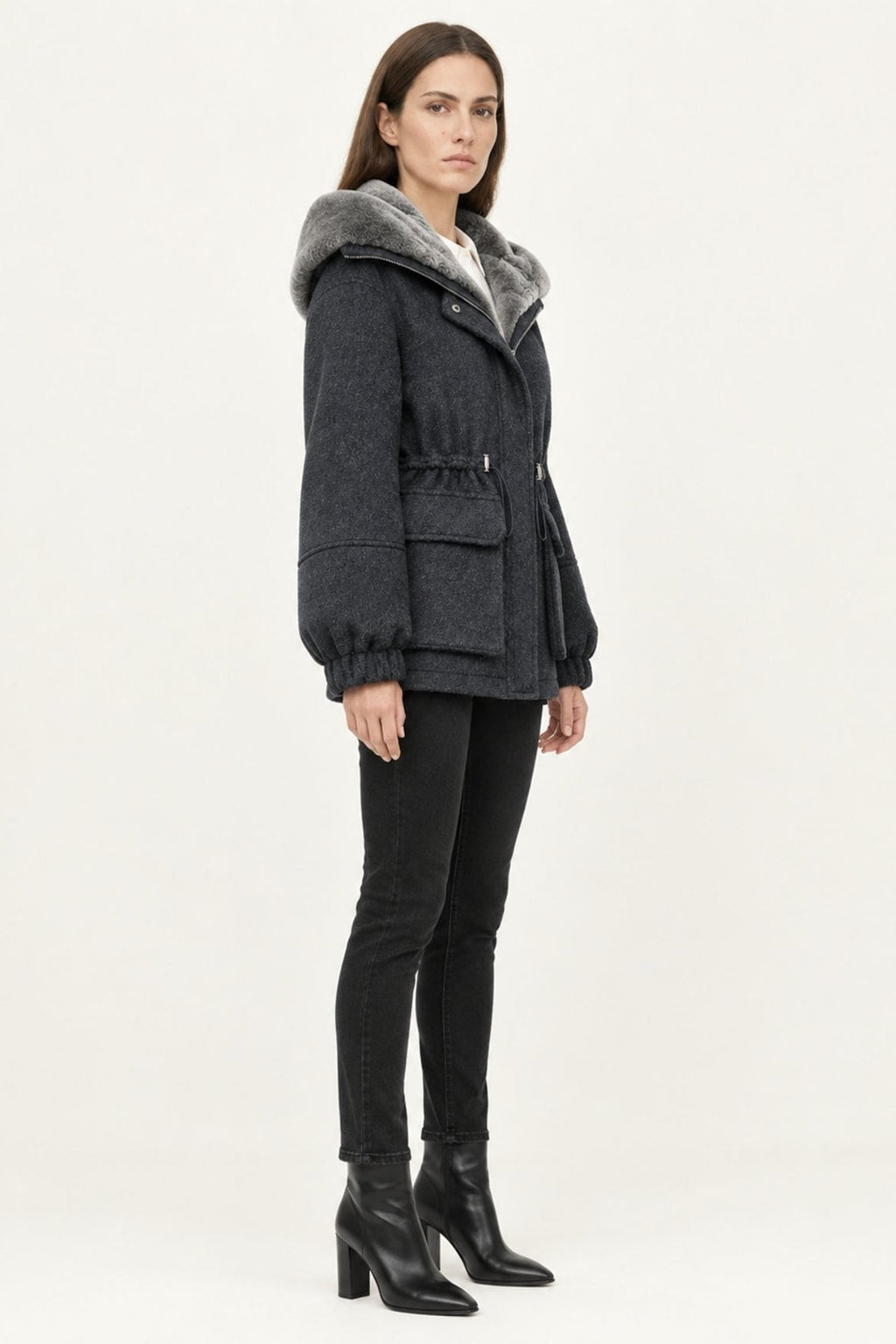 Cashmere Wool Parka Jacket With Rex Rabbit Fur Lining - 12