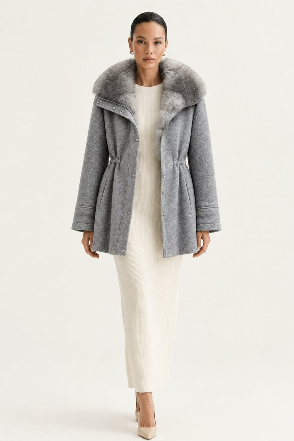 Wool Parka Coat With Fox Fur Collar And Rabbit Lining - 2