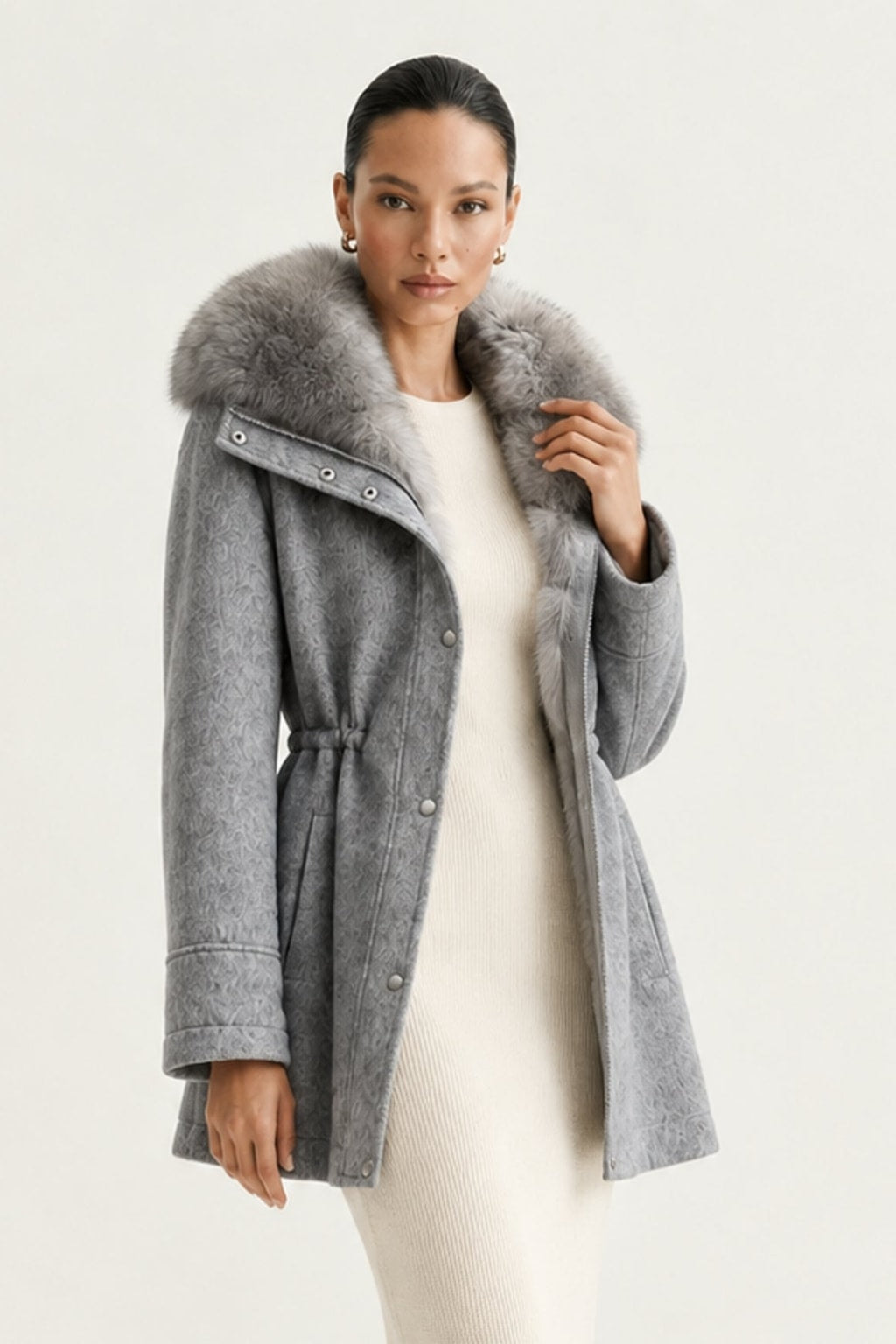 Wool Parka Coat With Fox Fur Collar And Rabbit Lining - 3