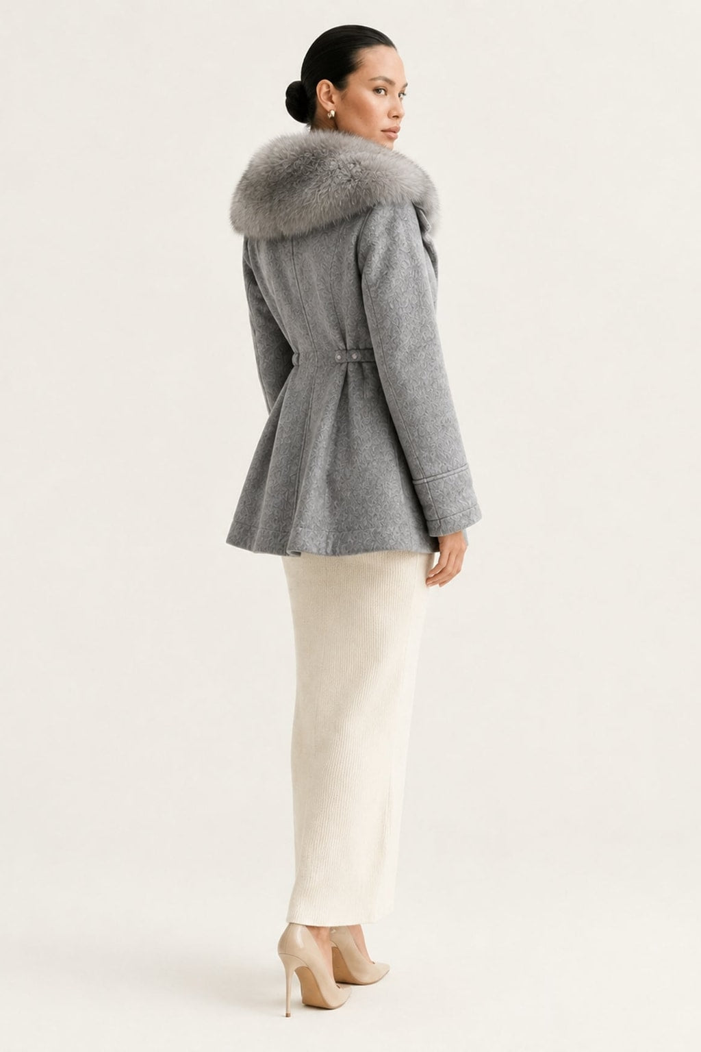 Wool Parka Coat With Fox Fur Collar And Rabbit Lining - 4