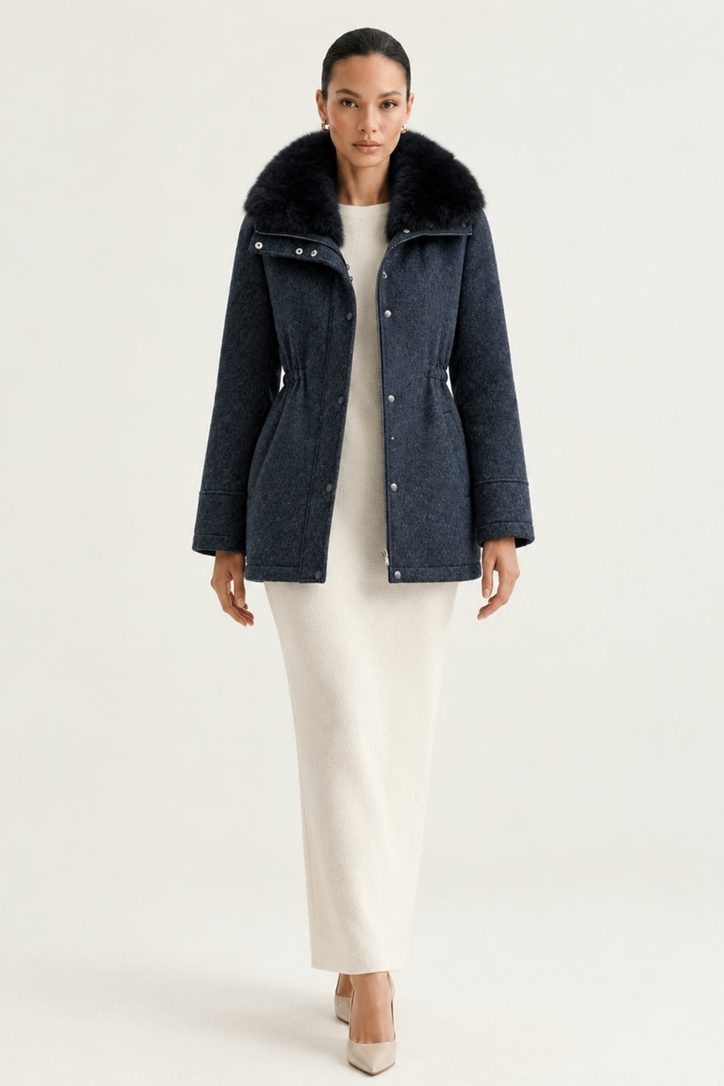 Wool Parka Coat With Fox Fur Collar And Rabbit Lining - 5