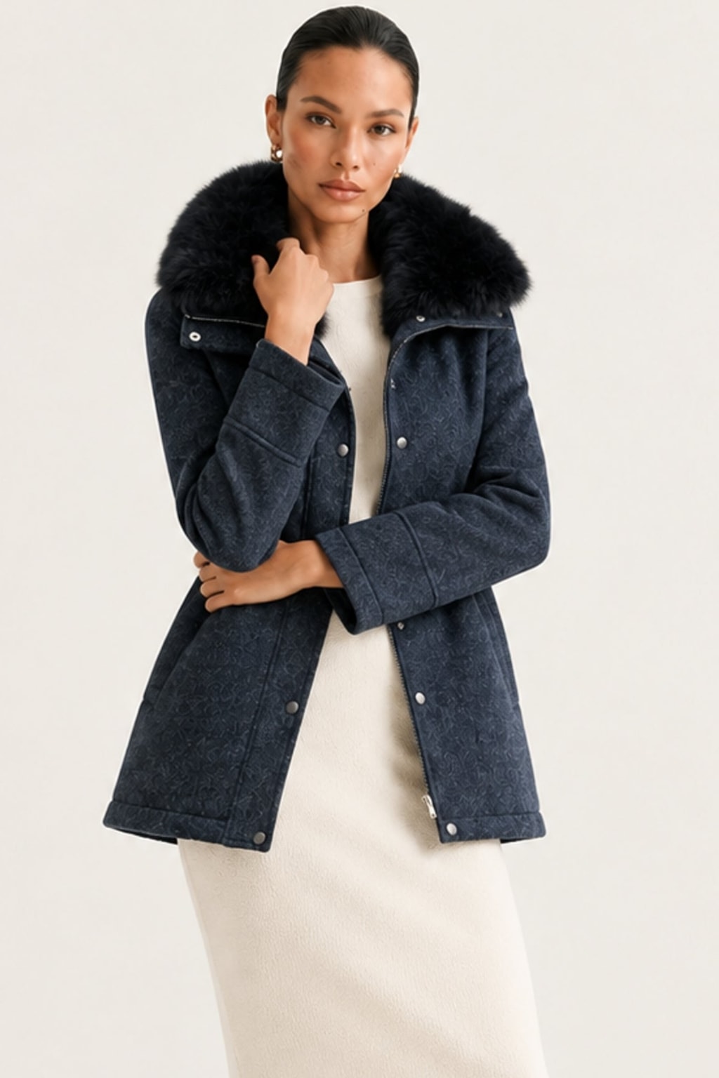Wool Parka Coat With Fox Fur Collar And Rabbit Lining - 6