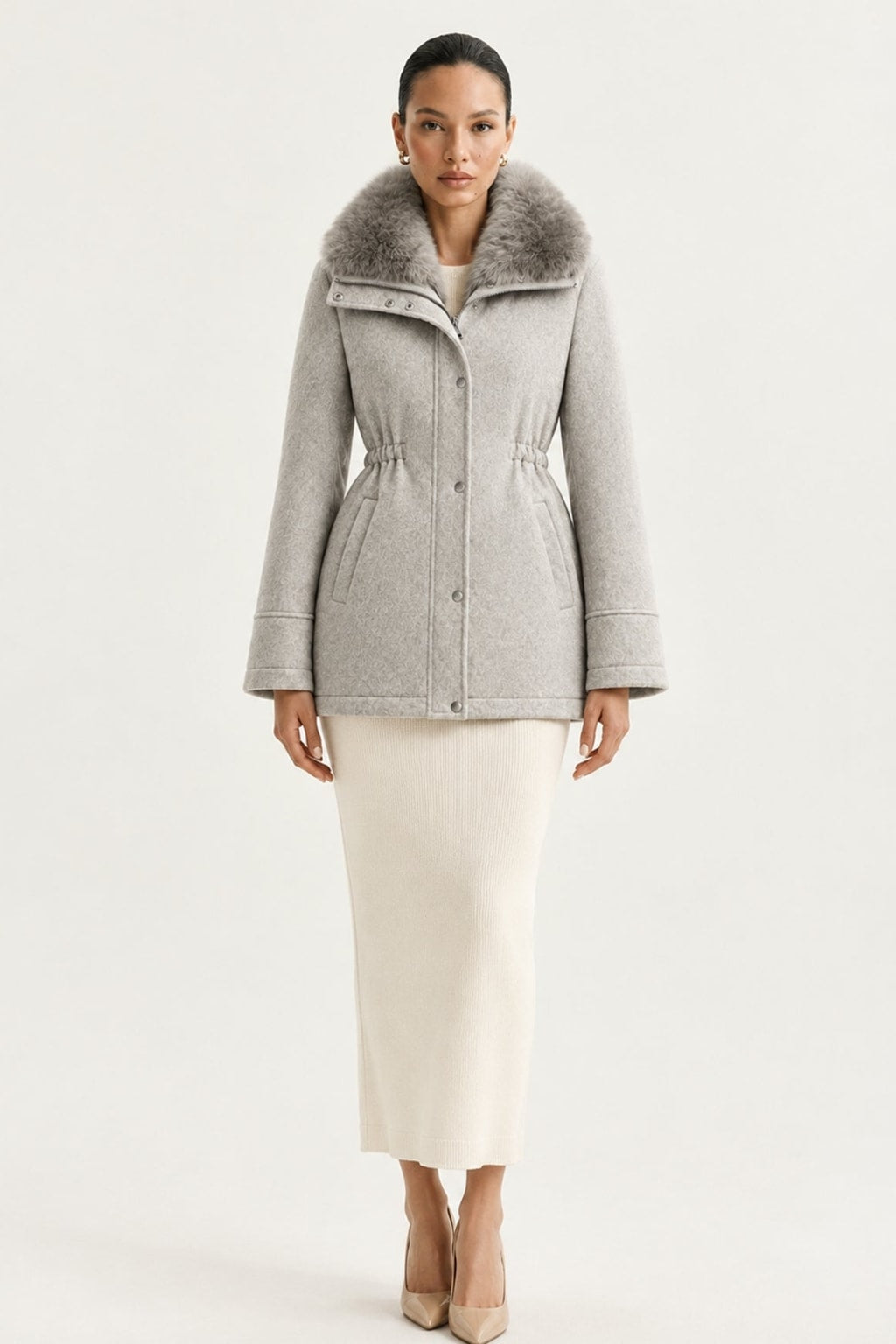 Wool Parka Coat With Fox Fur Collar And Rabbit Lining - 8