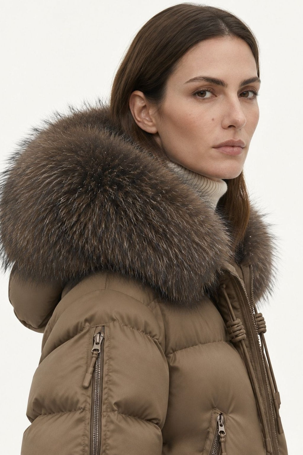 Down Puffer Coat With Hood And Fur Trimmed Collar - 4