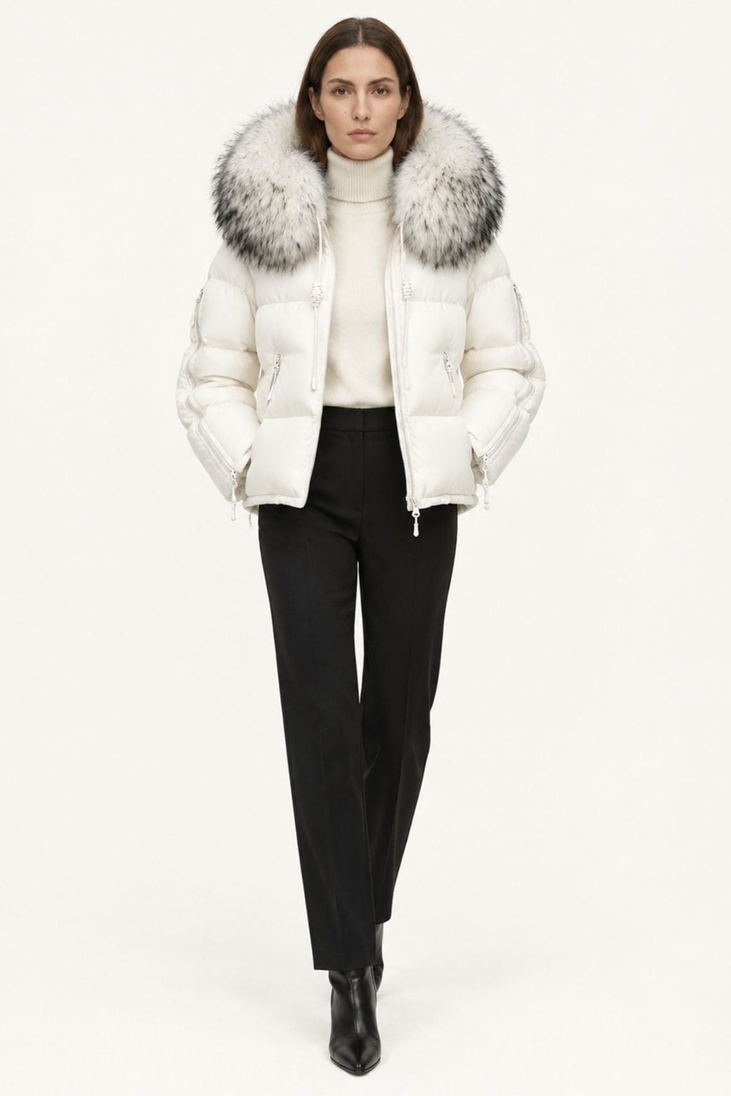 Down Puffer Coat With Hood And Fur Trimmed Collar - 8