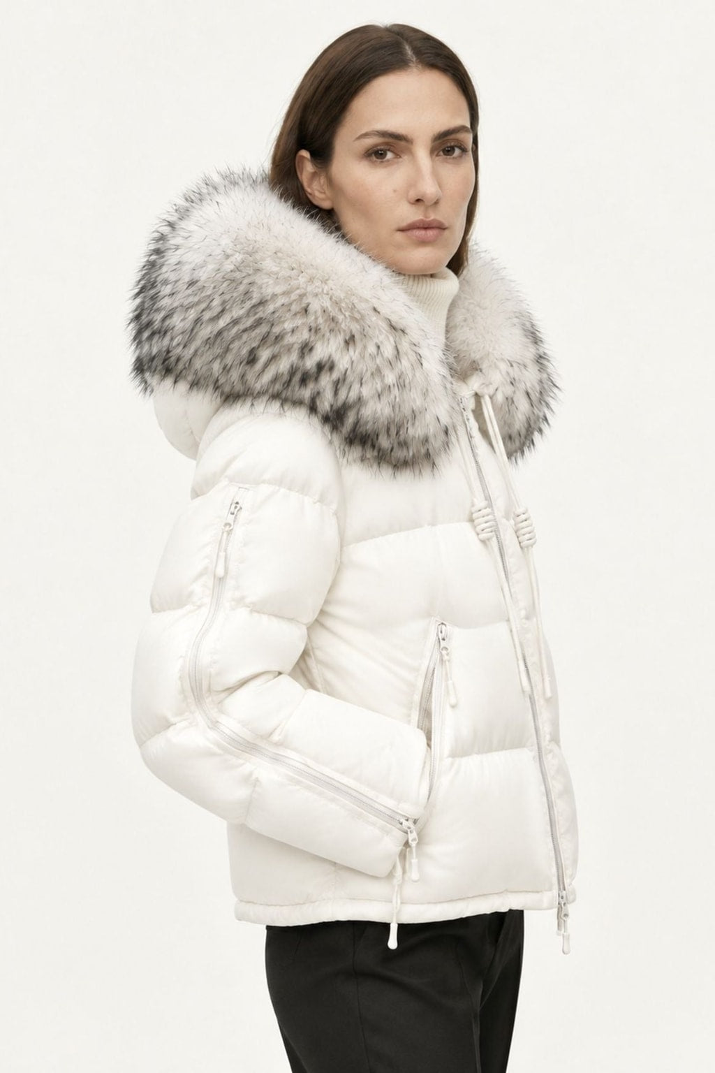 Down Puffer Coat With Hood And Fur Trimmed Collar - 9