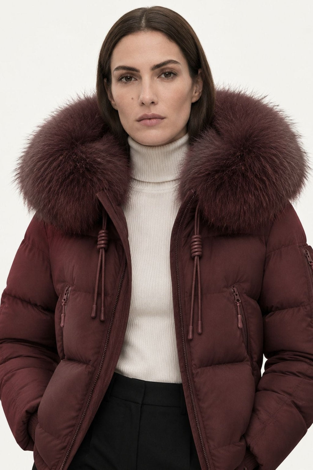 Down Puffer Coat With Hood And Fur Trimmed Collar - 10