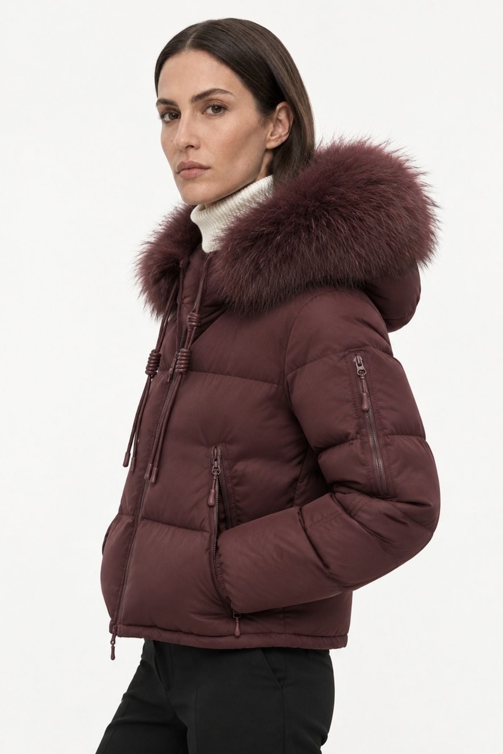 Down Puffer Coat With Hood And Fur Trimmed Collar - 11